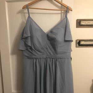 Cold Shoulder Dusty Blue Bridesmaid Dress